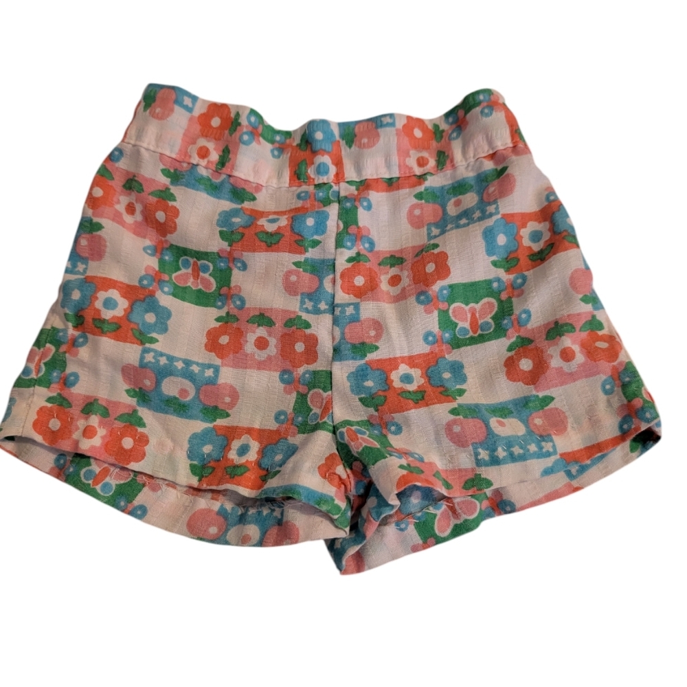 70s Vintage Healthtex Groovy Floral Print Seersucker Girls Shorts Size 4